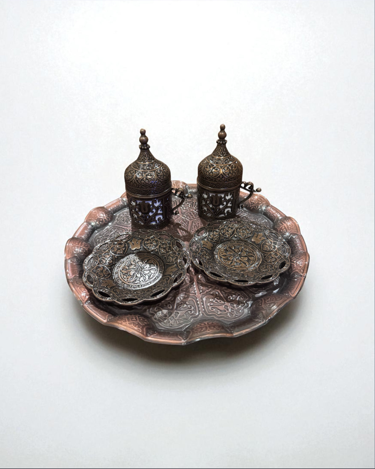 Ornate Turkish Coffee Cup Set with Tray (2 Cups)