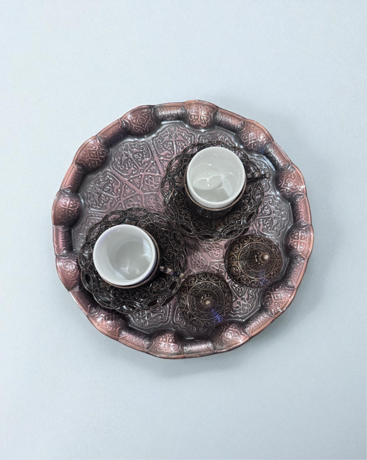 Ornate Turkish Coffee Cup Set with Tray (2 Cups)