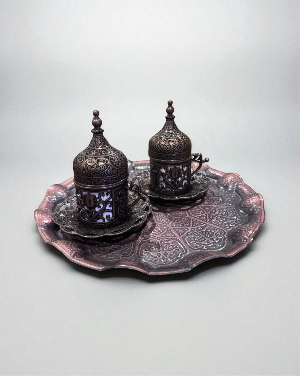 Ornate Turkish Coffee Cup Set with Tray (2 Cups)