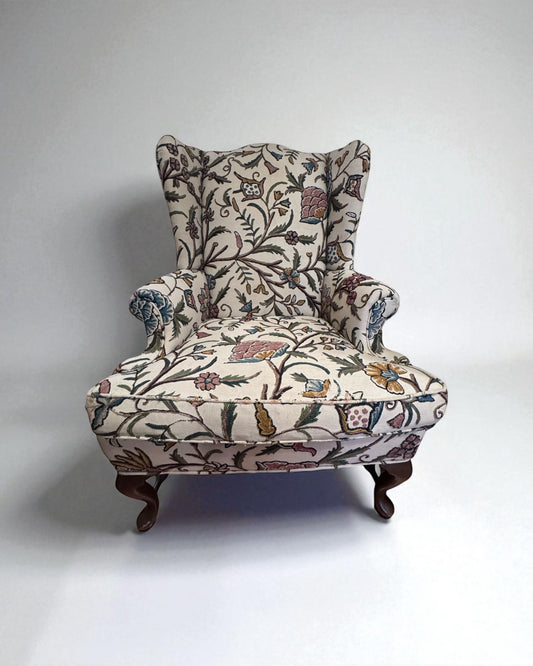 Unique Ethan Allen Crewel Stitched Chair with Queen Anne Legs