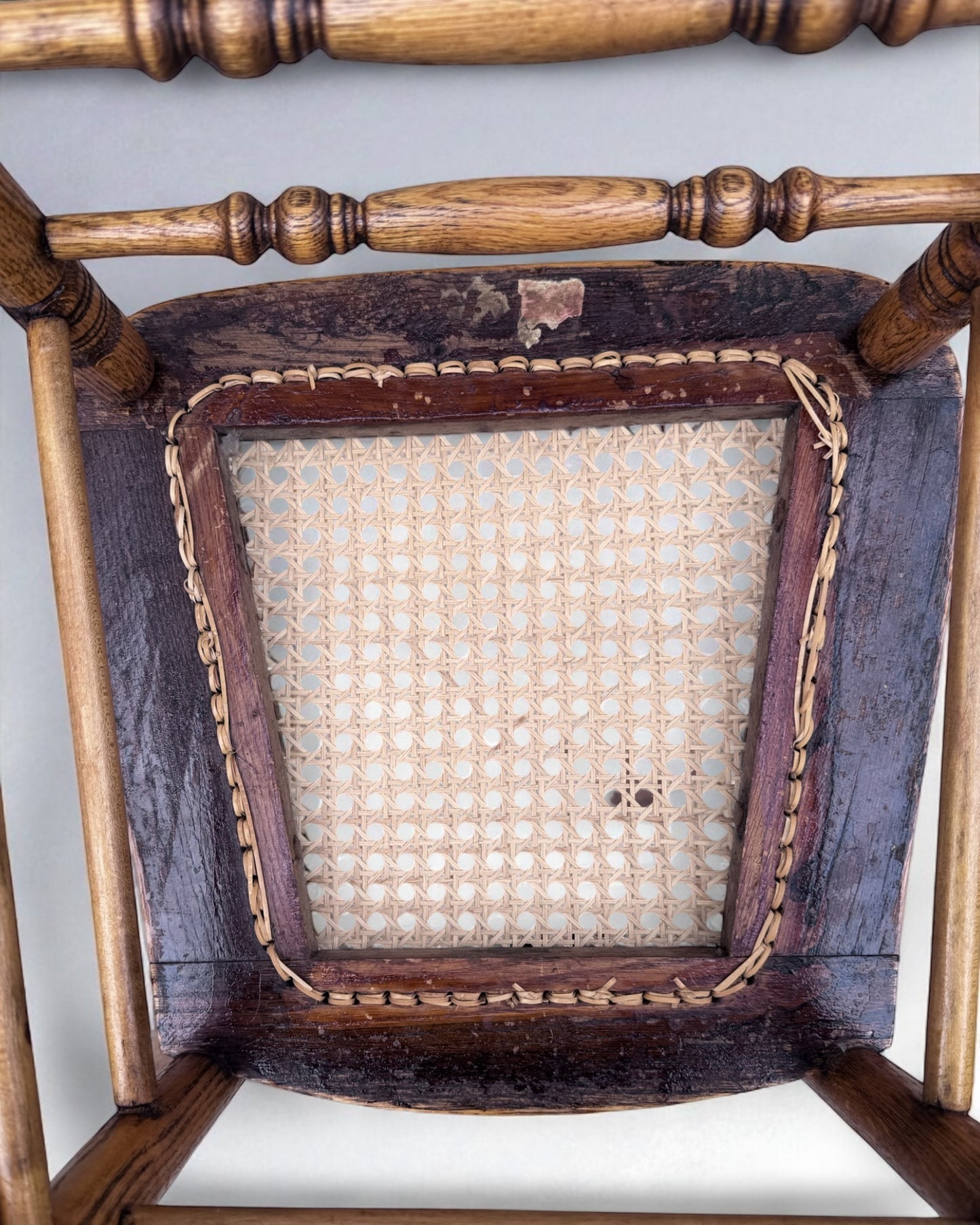 Antique Oak Cane Seat Chair - Vintage Spindle Back Dining or Accent Chair