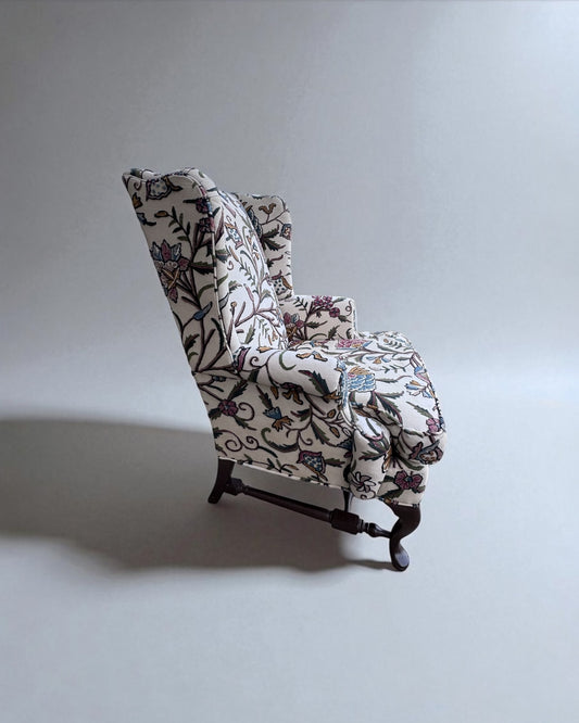 Unique Ethan Allen Crewel Stitched Chair with Queen Anne Legs