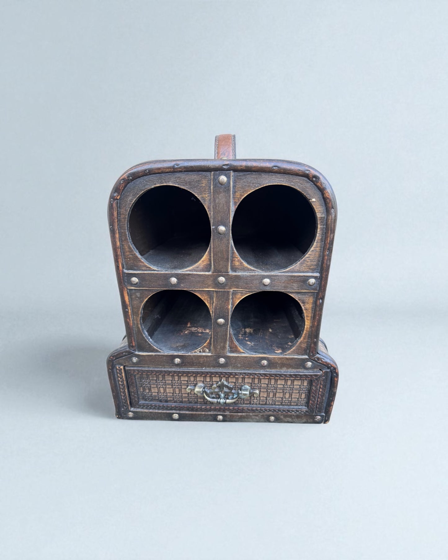 Vintage Wooden Wine Rack with Drawer