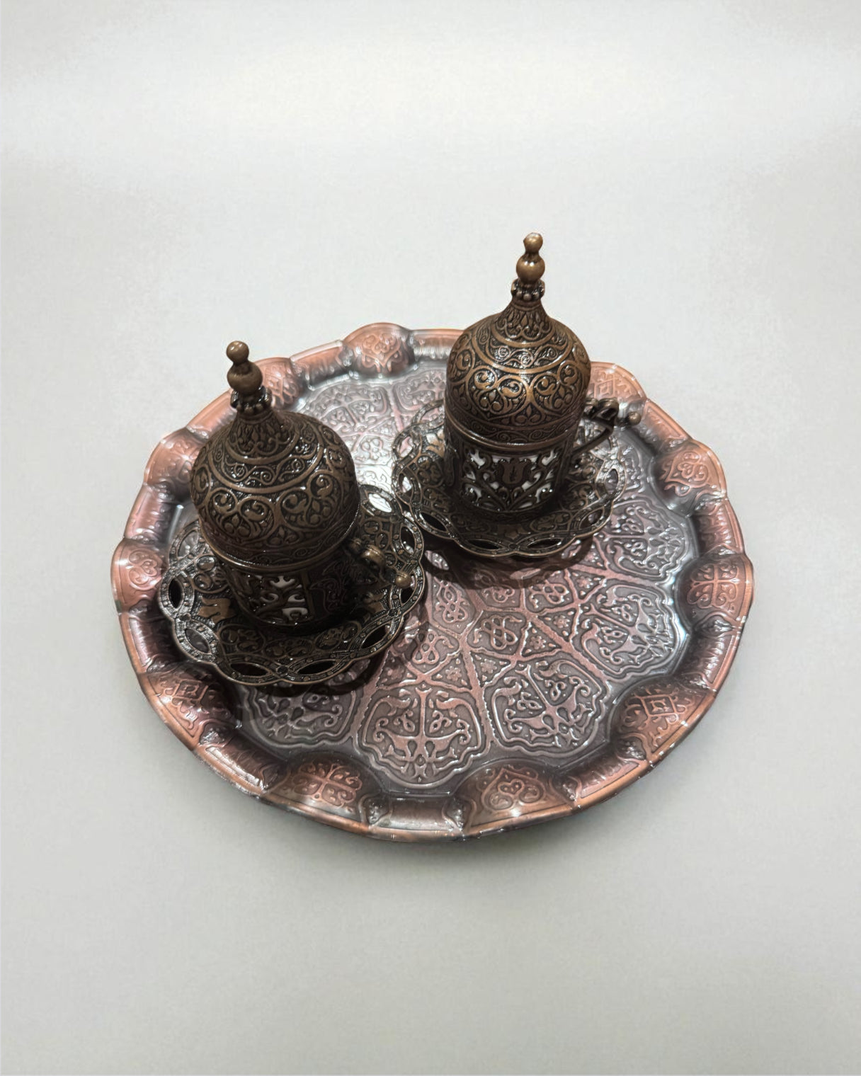 Ornate Turkish Coffee Cup Set with Tray (2 Cups)