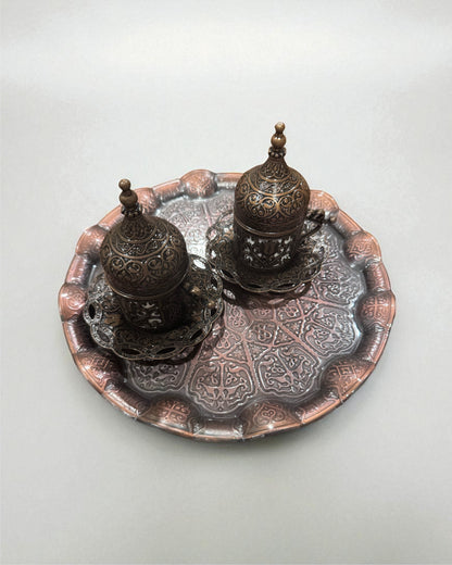 Ornate Turkish Coffee Cup Set with Tray (2 Cups)