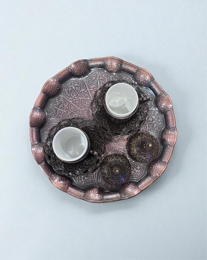 Ornate Turkish Coffee Cup Set with Tray (2 Cups)