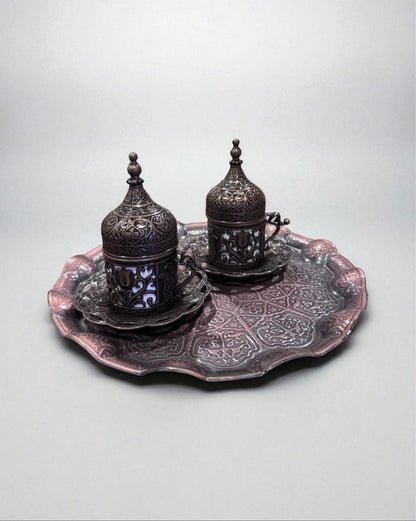 Ornate Turkish Coffee Cup Set with Tray (2 Cups)