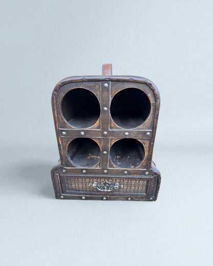 Vintage Wooden Wine Rack with Drawer