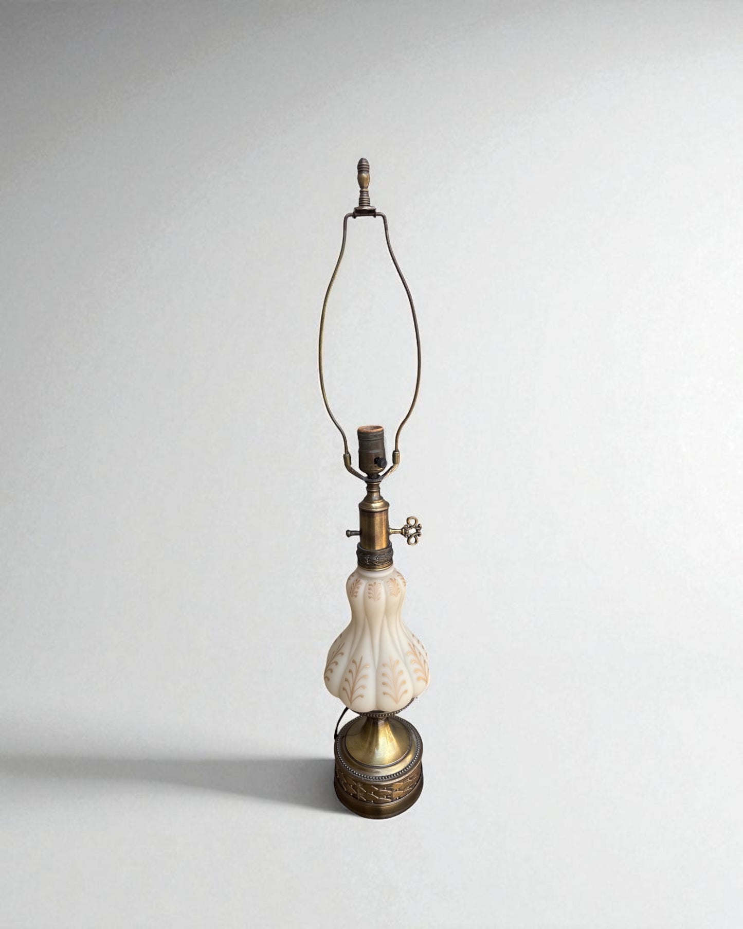 Vintage Mid-Century Milk Glass Table Lamp with Brass Base