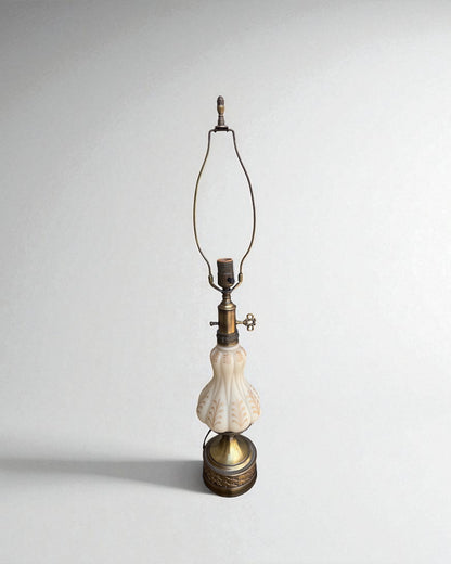 Vintage Mid-Century Milk Glass Table Lamp with Brass Base