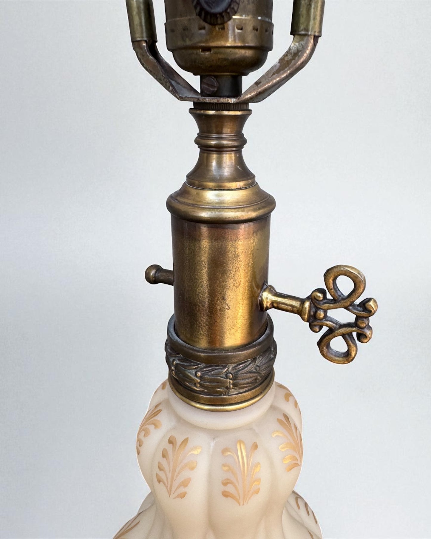 Vintage Mid-Century Milk Glass Table Lamp with Brass Base