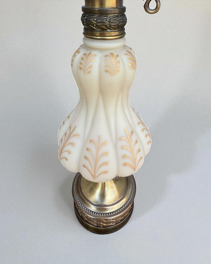 Vintage Mid-Century Milk Glass Table Lamp with Brass Base